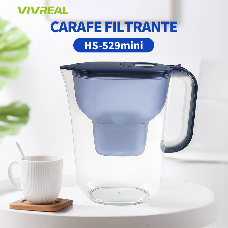 VIVREAL carafe filtrante 2.4 L, carafe de filtration d'eau avec minuterie électronique, élimine le chlore résiduel, le calcaire et les métaux lourds, compatible avec les filtres Brita
