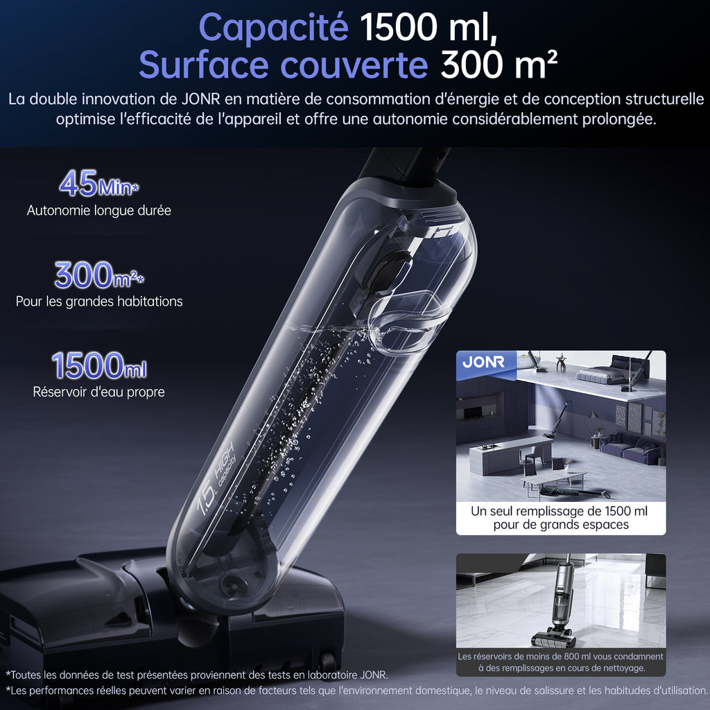 JONR H2 aspirateur laveur 20 000 Pa, nettoyage des sols sans fil, position allongée à plat à 180°, conçu pour une combinaison d’aspirateur et de serpillière pour sols durs
