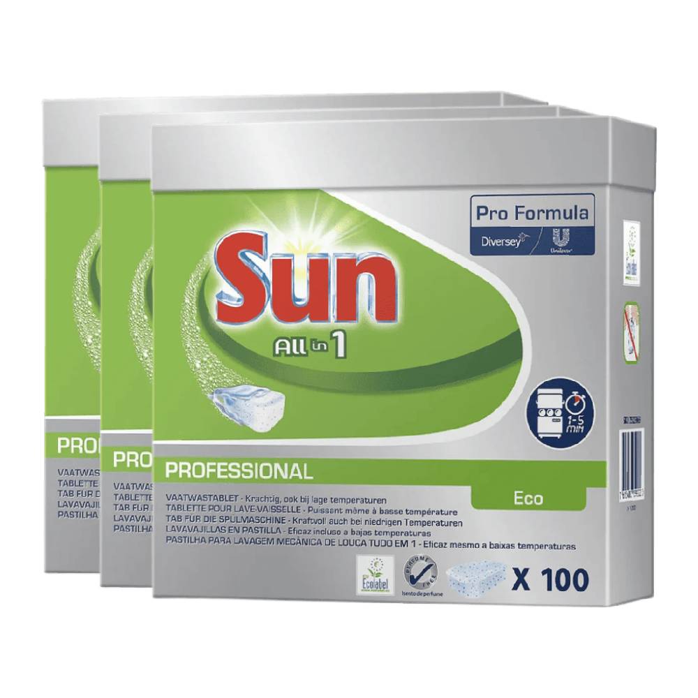 Sun Tout-en-1 Éco Tablettes Lave-Vaisselle EU Écolabel Film Soluble Dans L'Eau 3 x 100 Tablettes (= 300 Tablettes)
