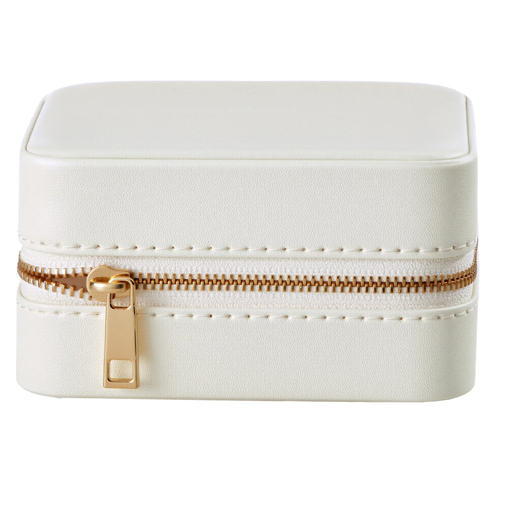 JOYFURNOS Coffret à Bijoux Compact, Rangement Portable avec Miroir, Fermeture Éclair, PU, Blanc