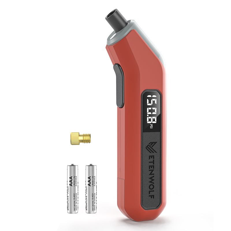 ETENWOLF T300 Plus Manomètre numérique de pression des pneus 200 PSI, avec écran LED lumineux et adaptateur de valve Presta - Orange vif