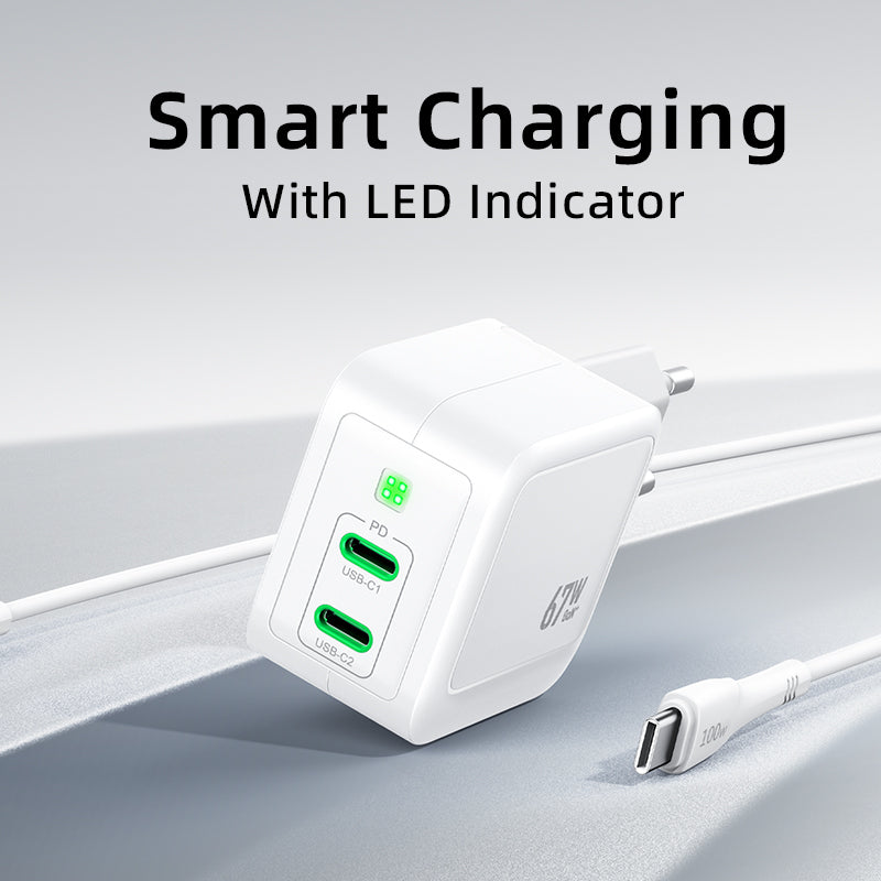 MOKiN PD67W GaN Chargeur double USB-C UE Blanc avec câble USB-C 1,2 m