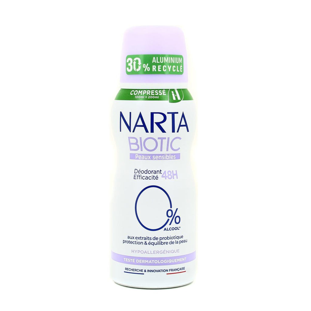 Narta Biotic Stick Déodorant Femme Peaux Sensibles, Efficacité 48 h Hypoallergénique Sans Alcool, 100 ml