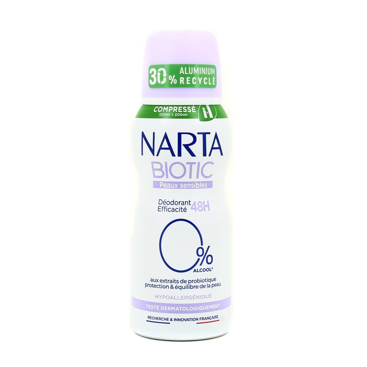 Narta Biotic Stick Déodorant Femme Peaux Sensibles, Efficacité 48 h Hypoallergénique Sans Alcool, 100 ml