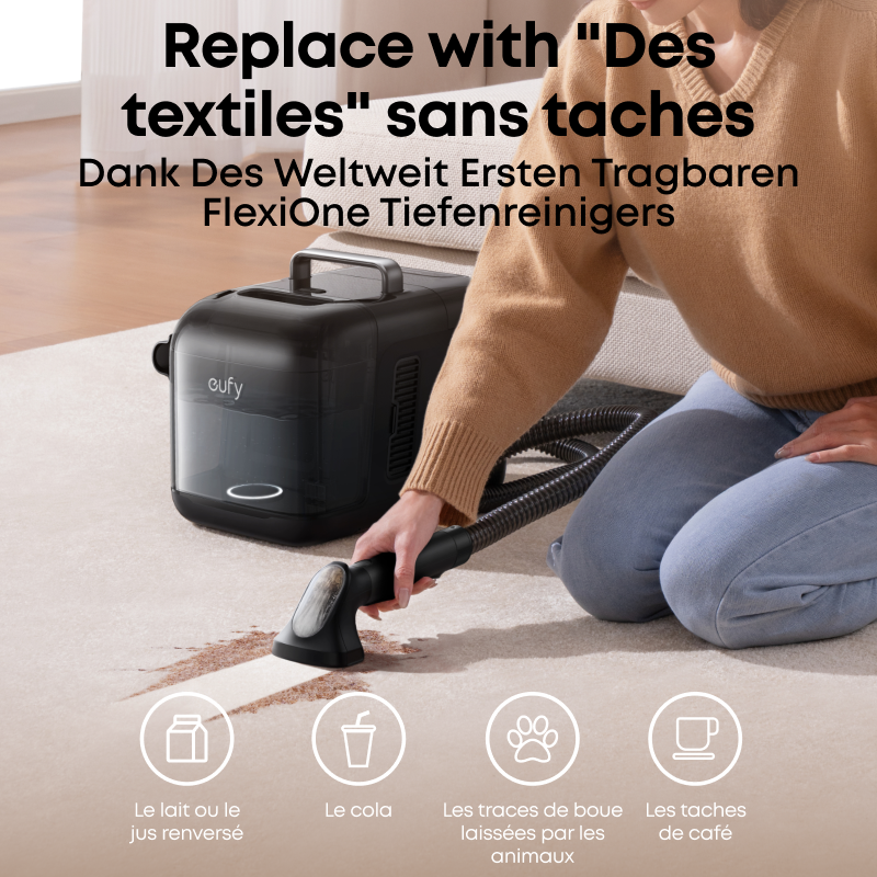 EUFY Robot aspirateur laveur 3-en-1 Omni E28, aspiration + lavage + nettoyage en profondeur portatif, aspiration de 20 000 Pa, HydroJet™ 360 fois/min, brosse anti-emmêlement, couverture de 180 m²