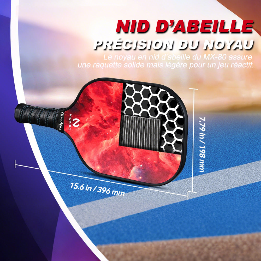 Niupipo Lot de 2 raquettes de pickleball MX-80, Matériau en fibre de verre, noyau en nid d’abeille en polypropylène, certifiées USAPA, conception légère, prise confortable, idéales pour joueurs débutants et intermédiaires