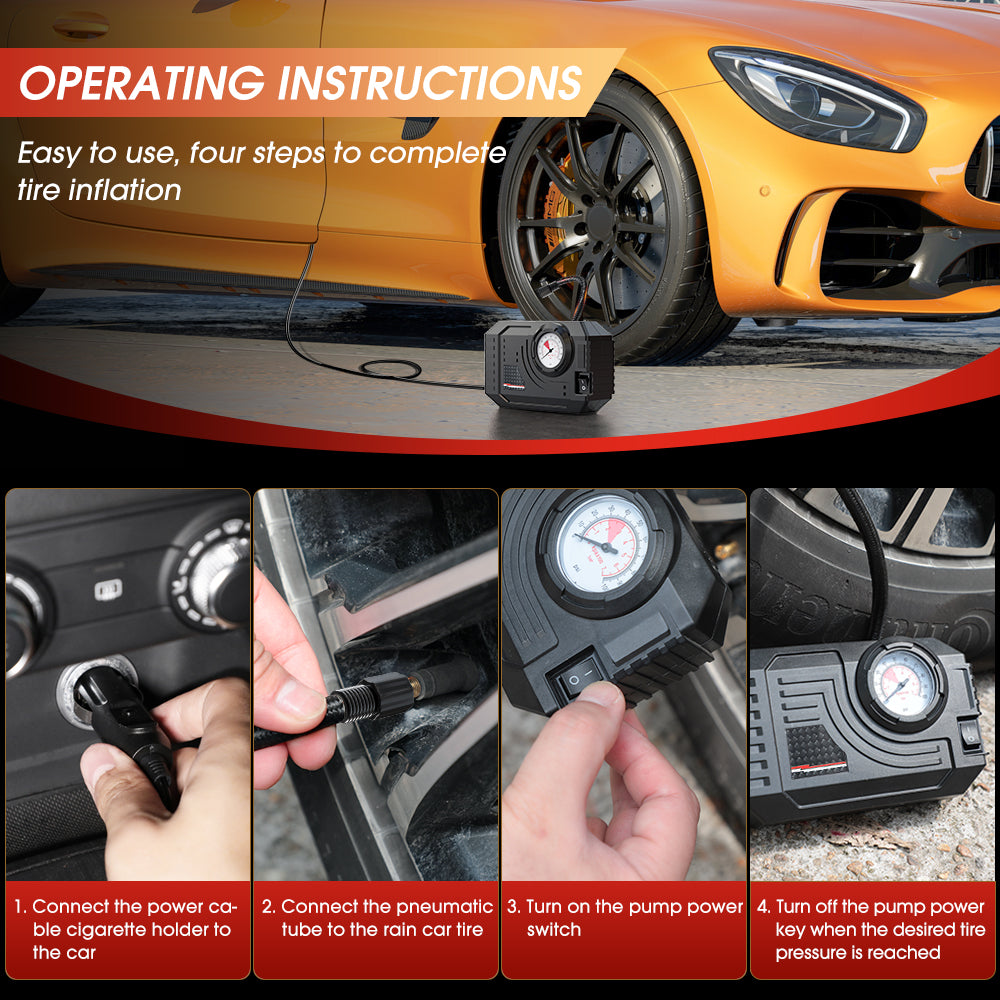 Carsun Mini pompe à air portable pour voitures, motos et vélos avec manomètre mécanique de pression des pneus
