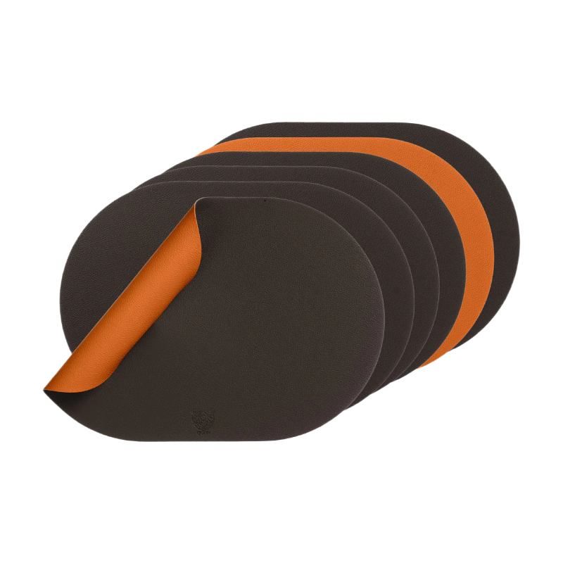 BJÖRN Lot de 6 set de table réversibles ovales en cuir recyclé - Orange et chocolat