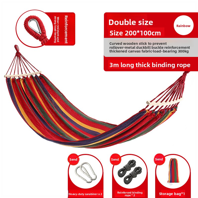 VXOYO Hamac double avec barres de tension, hamac en toile épaisse arc-en-ciel 200 × 100 cm, nœuds renforcés en métal, corde solide de 3 m, charge maximale 300 kg