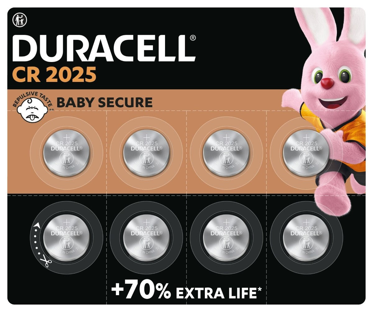 DURACELL CR2016 Lot de 8 piles boutons au lithium 3 V, longue durée garantie, technologie sécurité enfant, pour clés électroniques / télécommandes / montres fitness