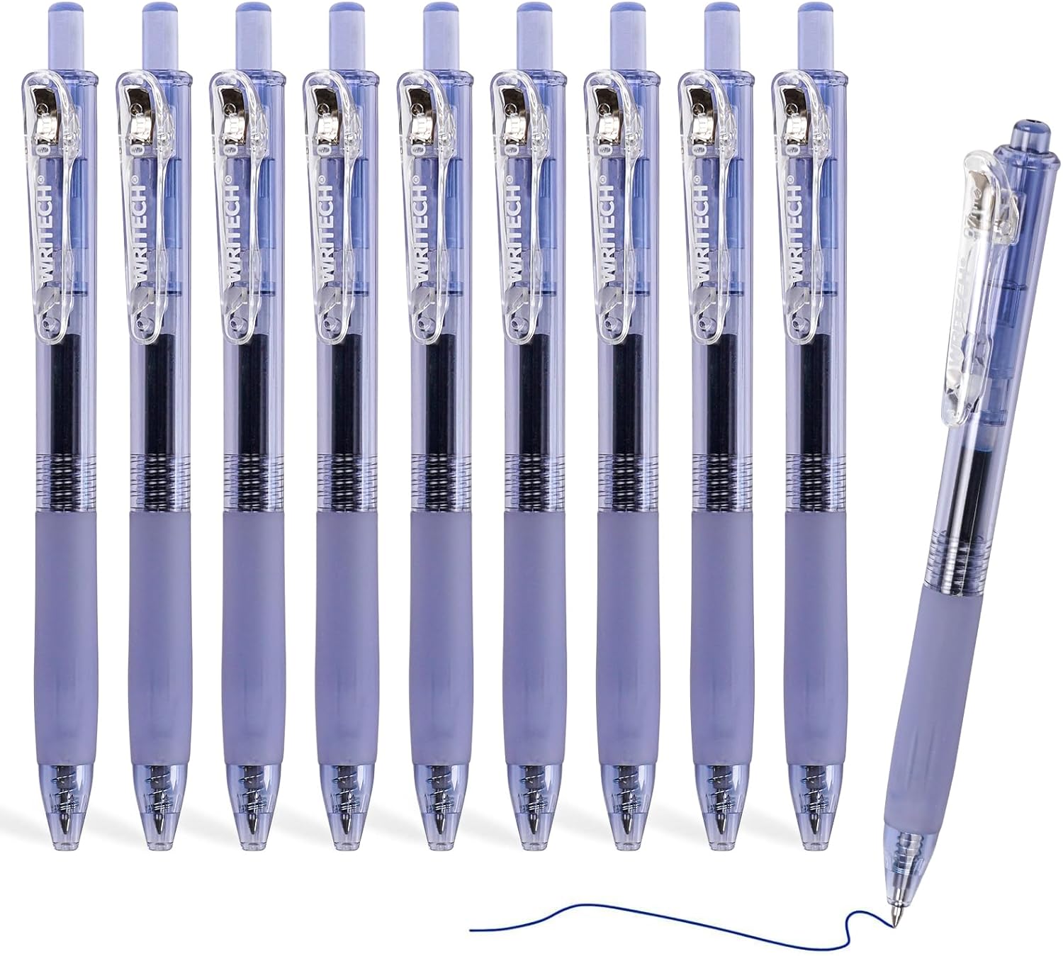 WRITECH Stylos à gel rétractables 0,7 mm, pointe moyenne, encre bleue, pour le journaling, écriture fluide, pointe fine, encre à séchage rapide, sans transfert, lot de 10 pièces