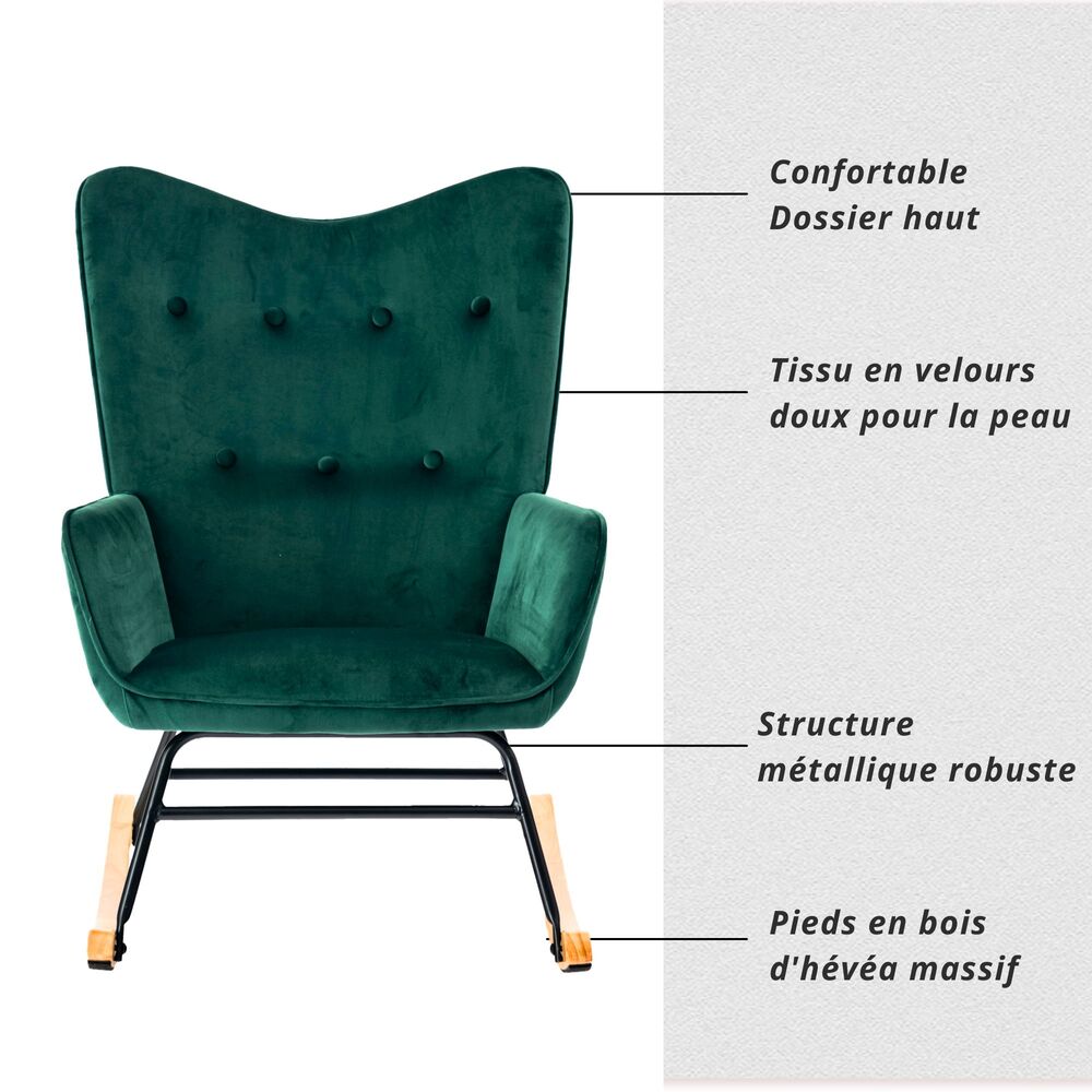 URBAN MEUBLE Fauteuil à Bascule en Velours Vert