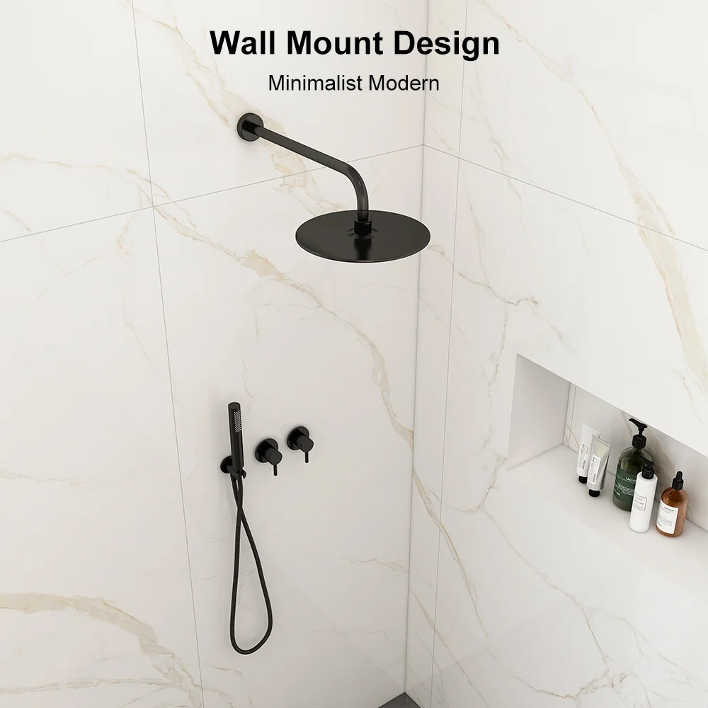Homary Ensemble de douche mural rond noir 250 mm 2 fonctions avec douchette