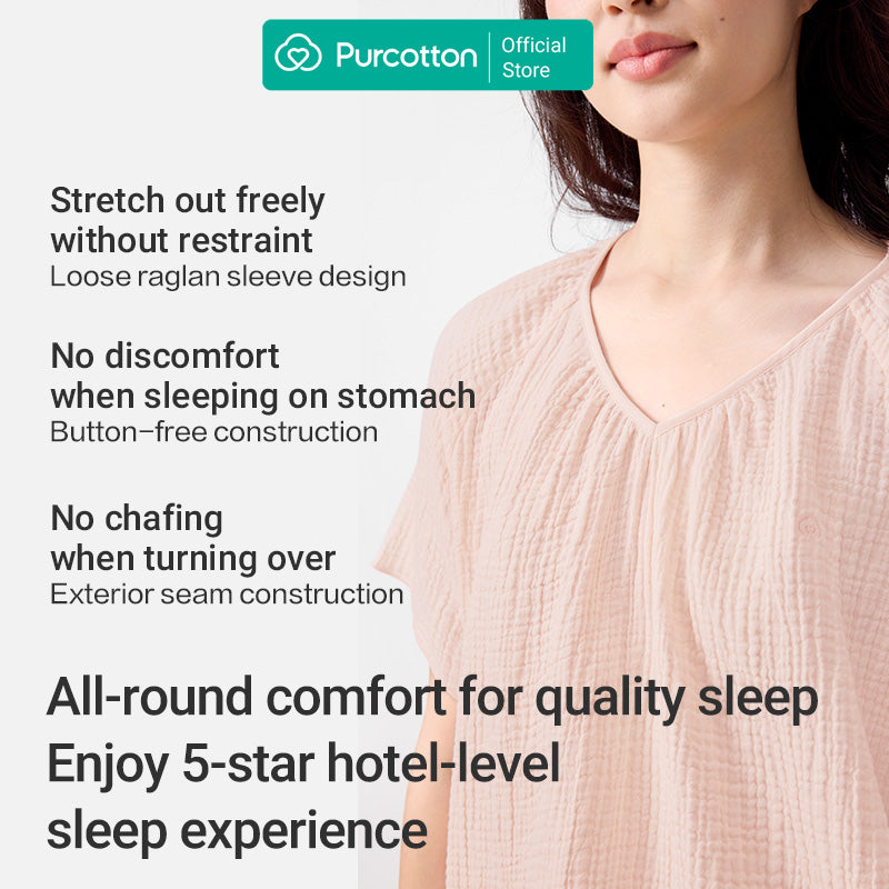 Purcotton Ensemble de loungewear en gaze Airysoft pour femme - Style pantalon de survêtement - Doux pour la peau, reposant et style décontracté - Rose doux mandarine - Haut : 165/88A ; Bas : 165/72A