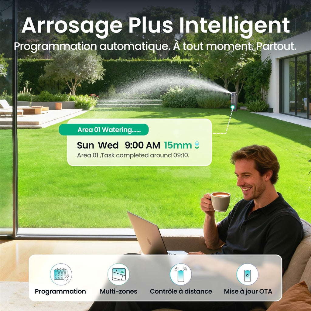 Aiper Offre exclusive IrriSense 2 Système d’irrigation intelligent Appareil d’irrigation multizone 3-en-1 avec contrôle par application Programmation intelligente et capteur de pluie