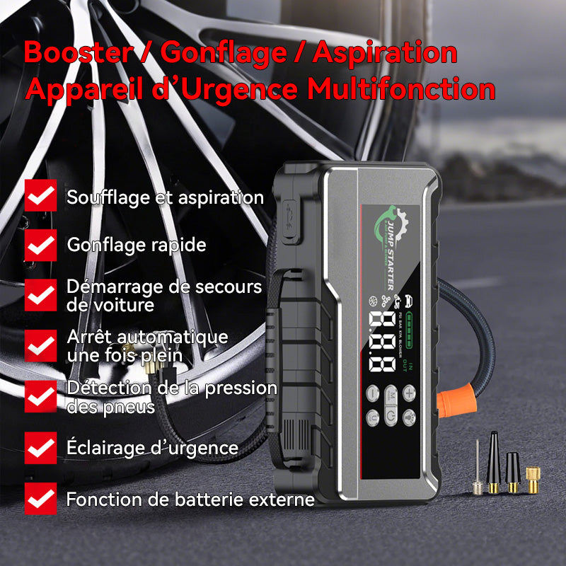 Porbi X11 Démarreur de Voiture avec Compresseur d'Air 3000A Démarreur de Voiture Portable, Booster de Batterie 24800mAh & Gonfleur de Pneus 150PSI