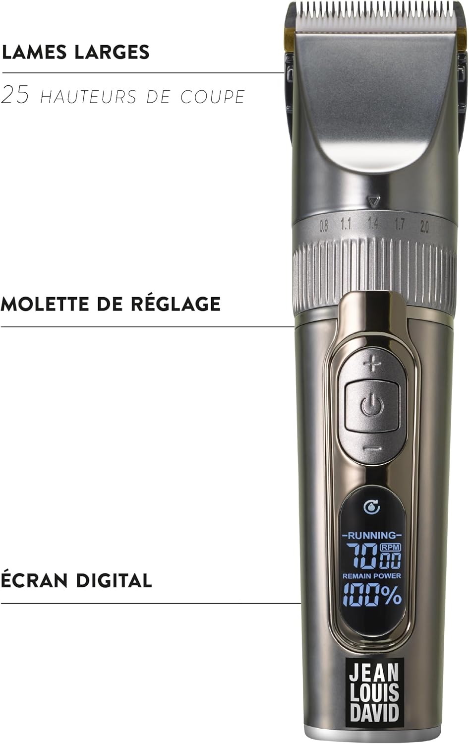 Jean Louis David Digital Clipper – Tondeuse Cheveux & Barbe Sans Fil, 25 Hauteurs de Coupe, Écran Digital