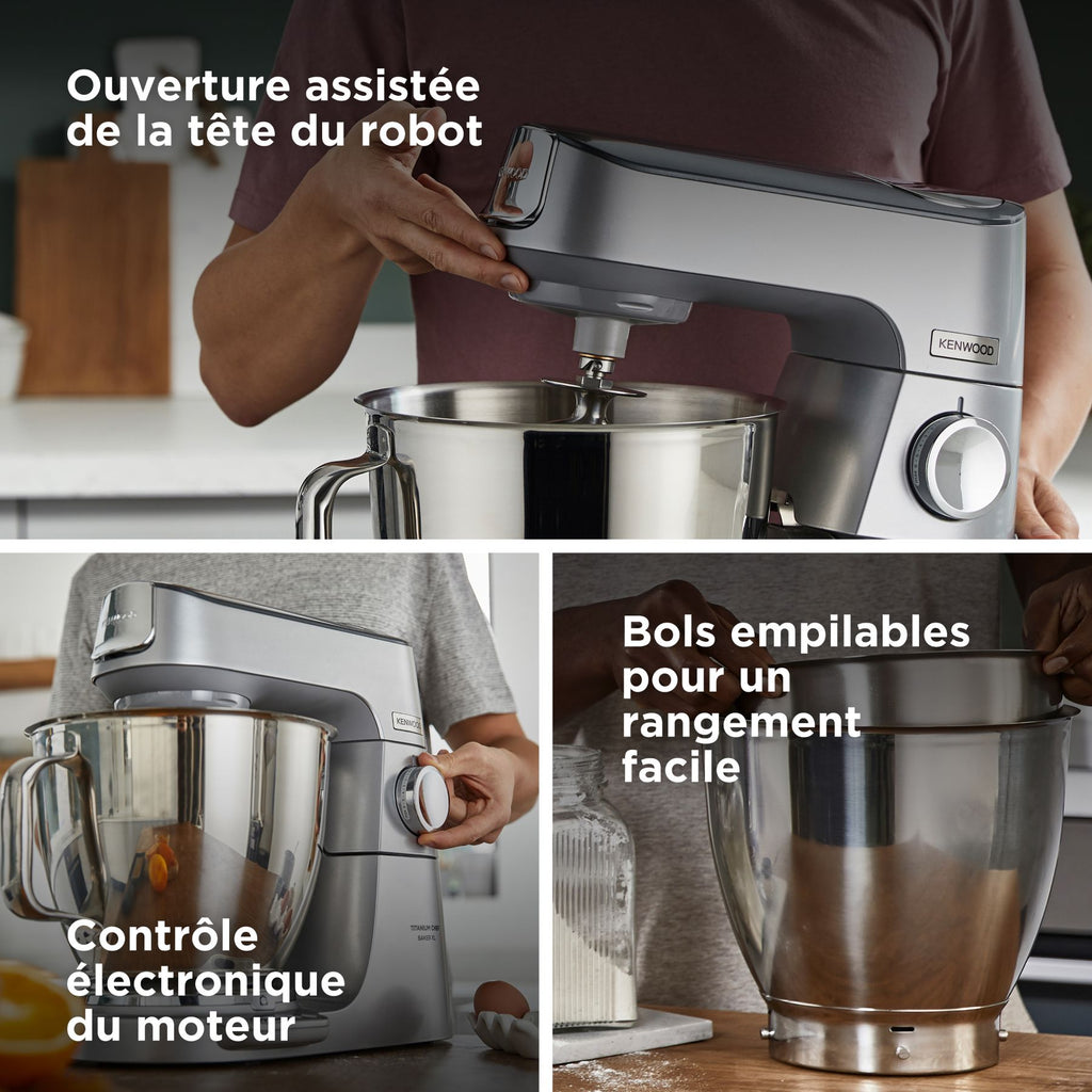 KENWOOD Titanium Chef Baker XL, Robot de Cuisine DuoBowl 1200W, KVL85.004SI, Argent