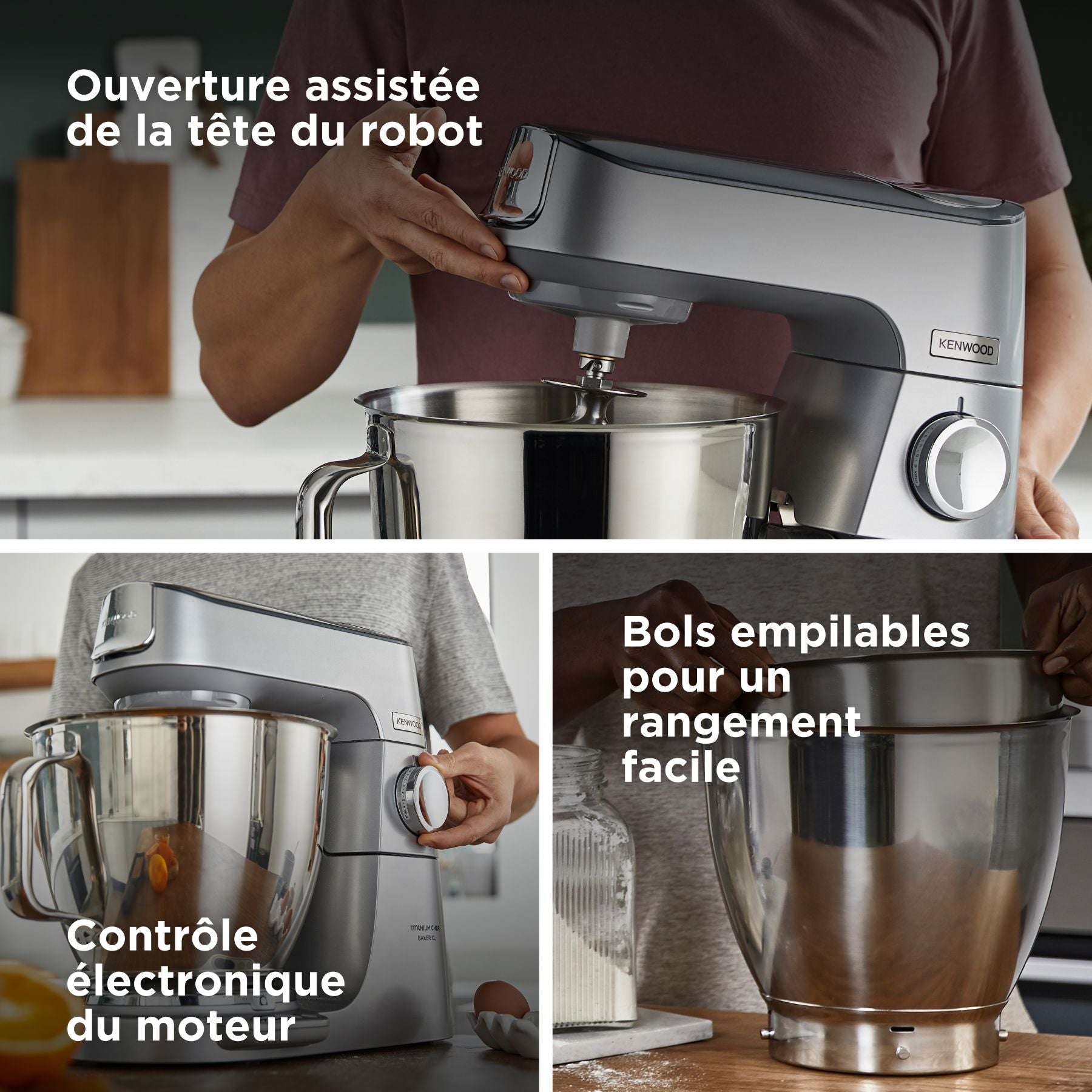 KENWOOD Titanium Chef Baker XL, Robot de Cuisine DuoBowl 1200W, KVL85.004SI, Argent