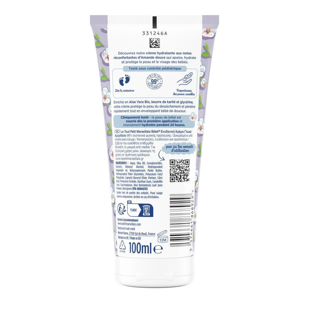 LE TOUT PETIT MARSEILLAIS Crème Hydratante Bébé Amande Douce - 100 ml