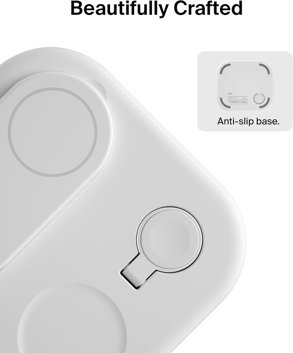 Belkin BOOST CHARGE Station de charge sans fil Qi2 3-en-1 15 W blanc