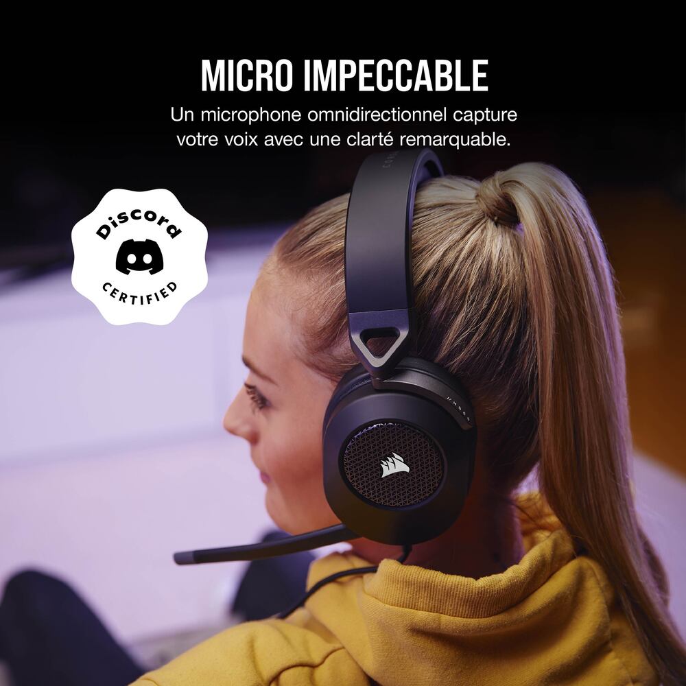 Corsair HS65 Surround Casque Gaming Filaire (Jack 3,5 mm) - Micro rabattable - Carbone