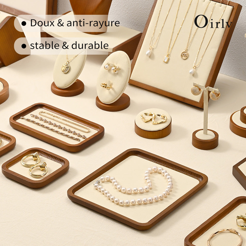 Oirlv Plateau organisateur de bijoux en bois Plateau de présentation de bijoux, bagues, bracelets, colliers Plateau de présentation de montres et bijoux Plateau de rangement pour bijoux