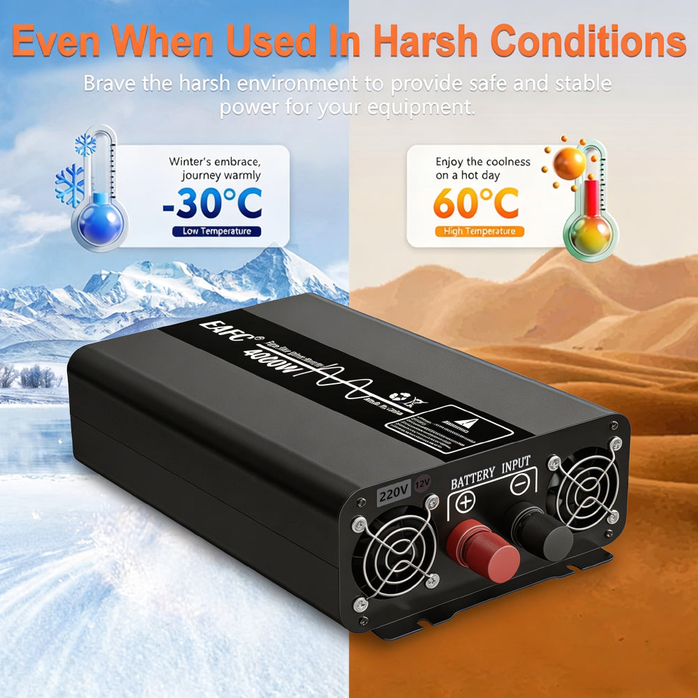 EAFC Onduleur à onde sinusoïdale pure 4000 W Pic 4000 W / Puissance nominale 2000 W avec technologie au silicium amorphe, convertisseur 12 V CC vers 220 V CA, prise universelle