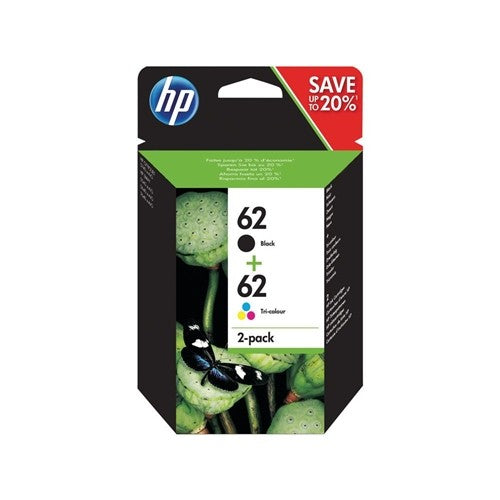 HP 62 N9J71AE Pack de 2 cartouches d'origine d'encre noire et trois couleurs