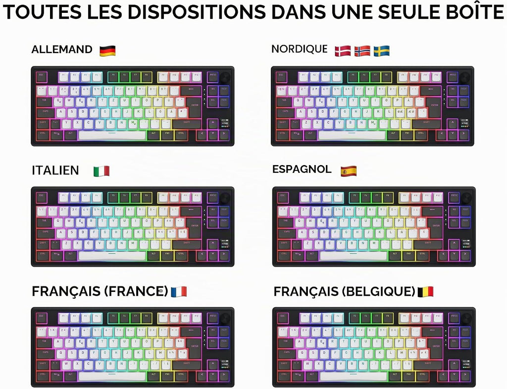 Hator Clavier Gamer sans fil magnétique Skyfall 80 Pro TKL RGB - AZERTY - Noir