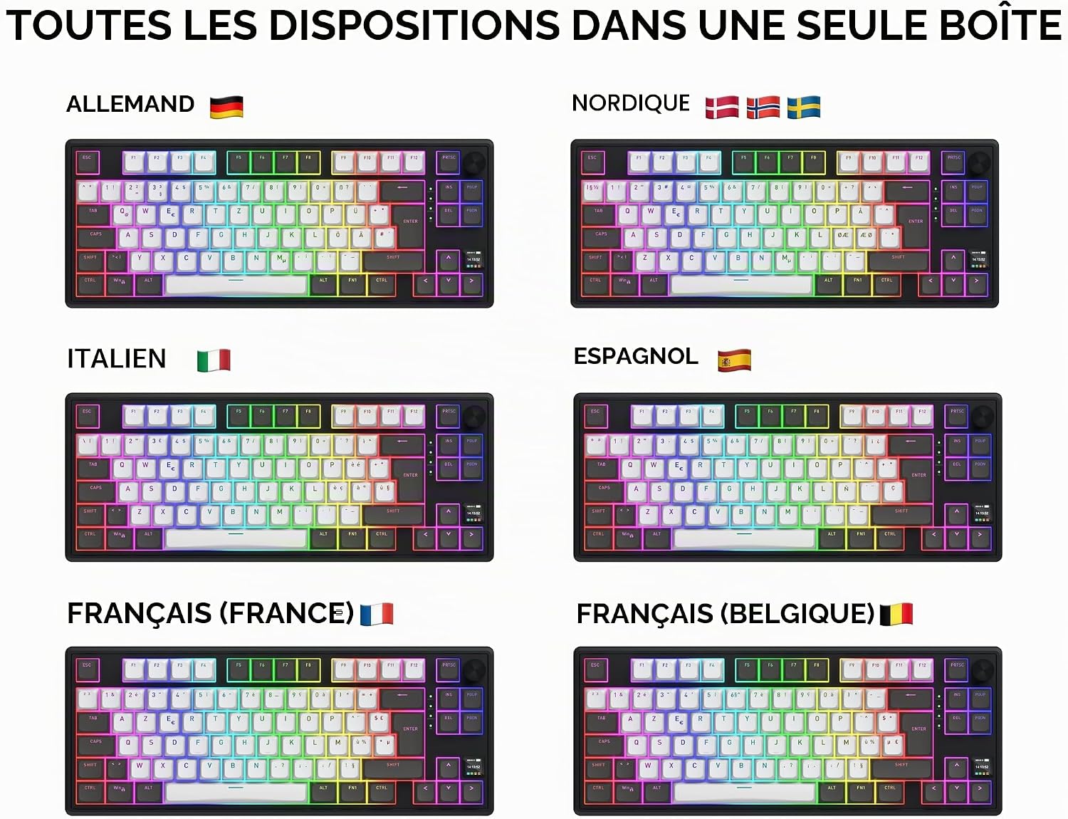 Hator Clavier Gamer sans fil magnétique Skyfall 80 Pro TKL RGB - AZERTY - Noir