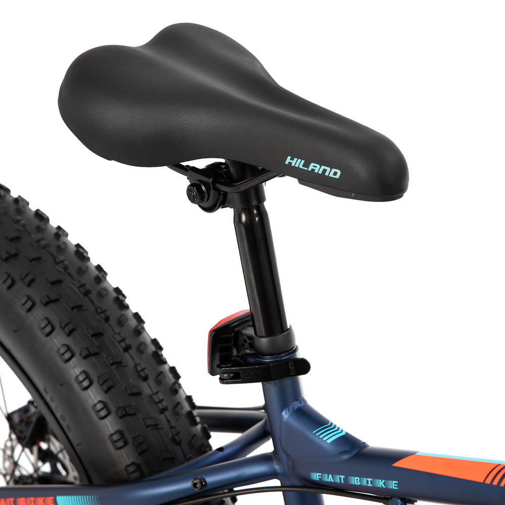 Hiland Roon VTT à pneus larges pour enfants, adolescents et adultes, standard européen, Shimano 7 vitesses, double frein à disque, bleu, 24 po
