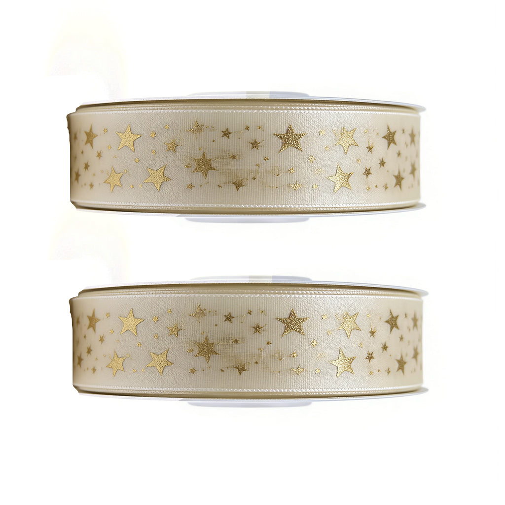 Ju7cer Ruban en tulle à dorure gaufrée 2 pièces, Largeur 2,5 cm, Longueur env. 9 m, Ruban d'emballage cadeau d'anniversaire, Ruban pour gâteau de pâtisserie, Ruban pour nœud de décoration florale