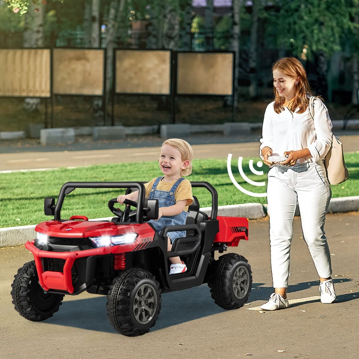 Costway Voiture électrique à monter pour enfants 2 places 12 V Double moteur Avec télécommande 2,4 GHz Vitesse 3-8 km/h Charge 50 kg Âge 3-8 ans Rouge