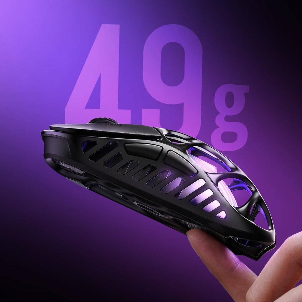 Souris de jeu sans fil GravaStar Mercury X Pro 49 g, Dongle 8K, Capteur PAW 3950 32 000 DPI, Taux d'interrogation 8 000 Hz, Alliage de magnésium, Design creux, Éclairage RGB