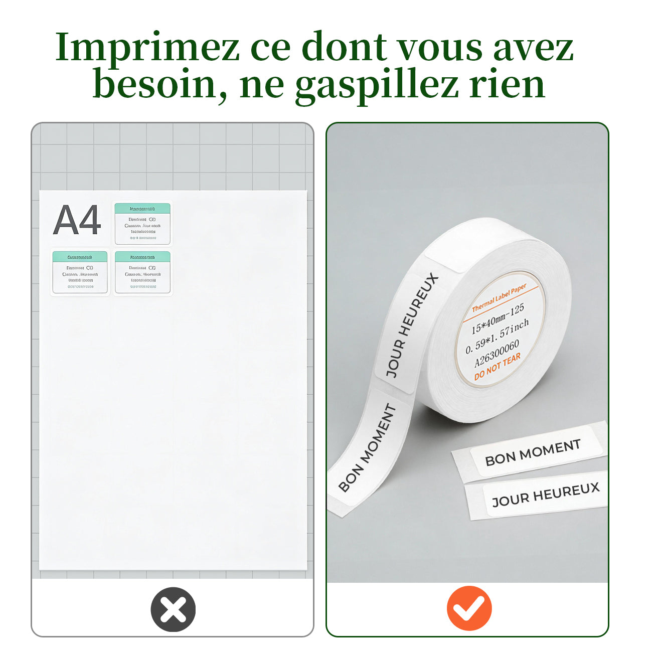 Larkie 15*40mm Papier Thermique Autocollant 3 Rouleaux, Blanc, Compatible avec l'Imprimante de Labels D110, Idéal pour l'Organisation à Domicile et au Bureau