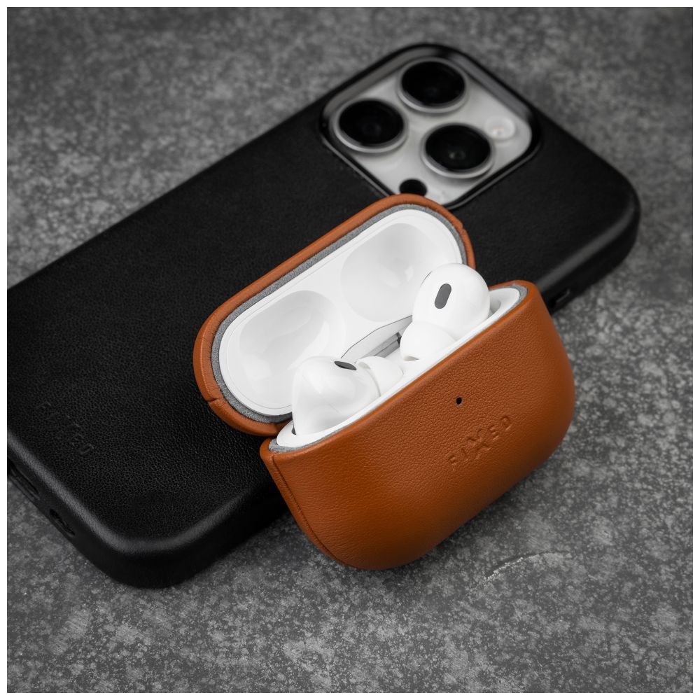 FIXED Étui en cuir avec support MagSafe pour Apple AirPods Pro 2/Pro 2 (USB-C) marron