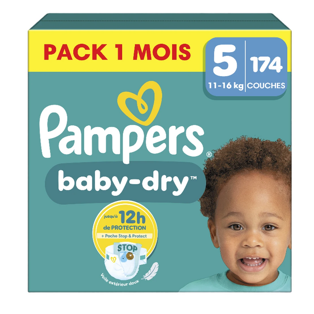 PAMPERS Baby-Dry Pack 1 Mois, Taille 5, 174 couches