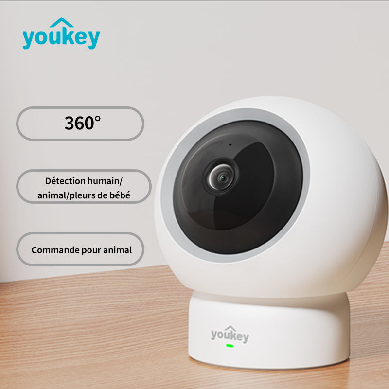 UNIVIEW Youkey P310 Caméra de Surveillance Intérieure PTZ 2,5K, Détection 360° des Personnes, Animaux et Pleurs de Bébé, Wi‑Fi 6 (2,4/5 GHz), Suivi Automatique, Audio Bidirectionnel, Appairage Bluetooth, Aucun Abonnement Mensuel