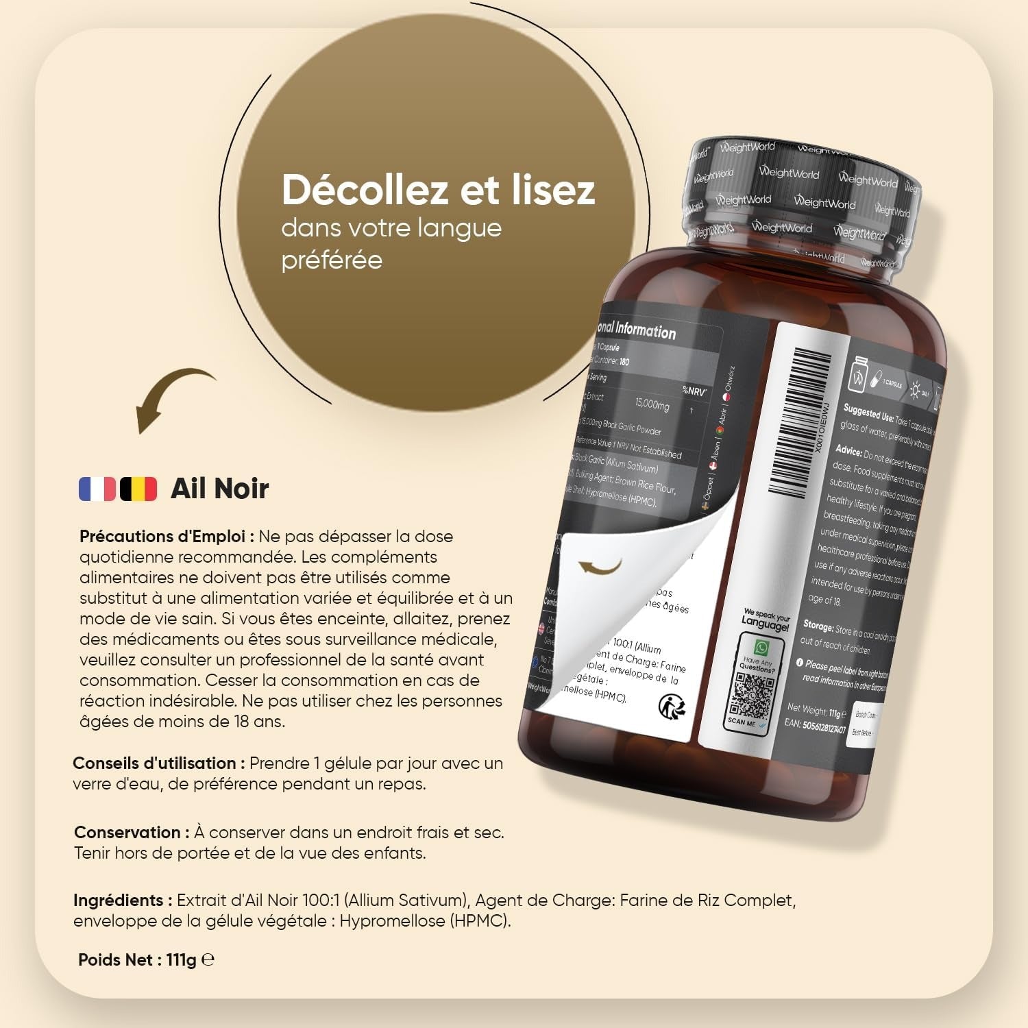WeightWorld Extrait d'ail noir 15000 mg 180 gélules