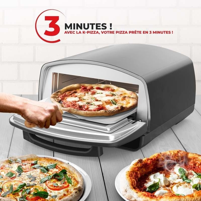 KitchenCook - Four à pizza - 2000 W - Jusqu'à 450 °C - 12 programmes - Plaque de cuisson en acier inoxydable émaillée, pelle à pizza et coupe-pizza