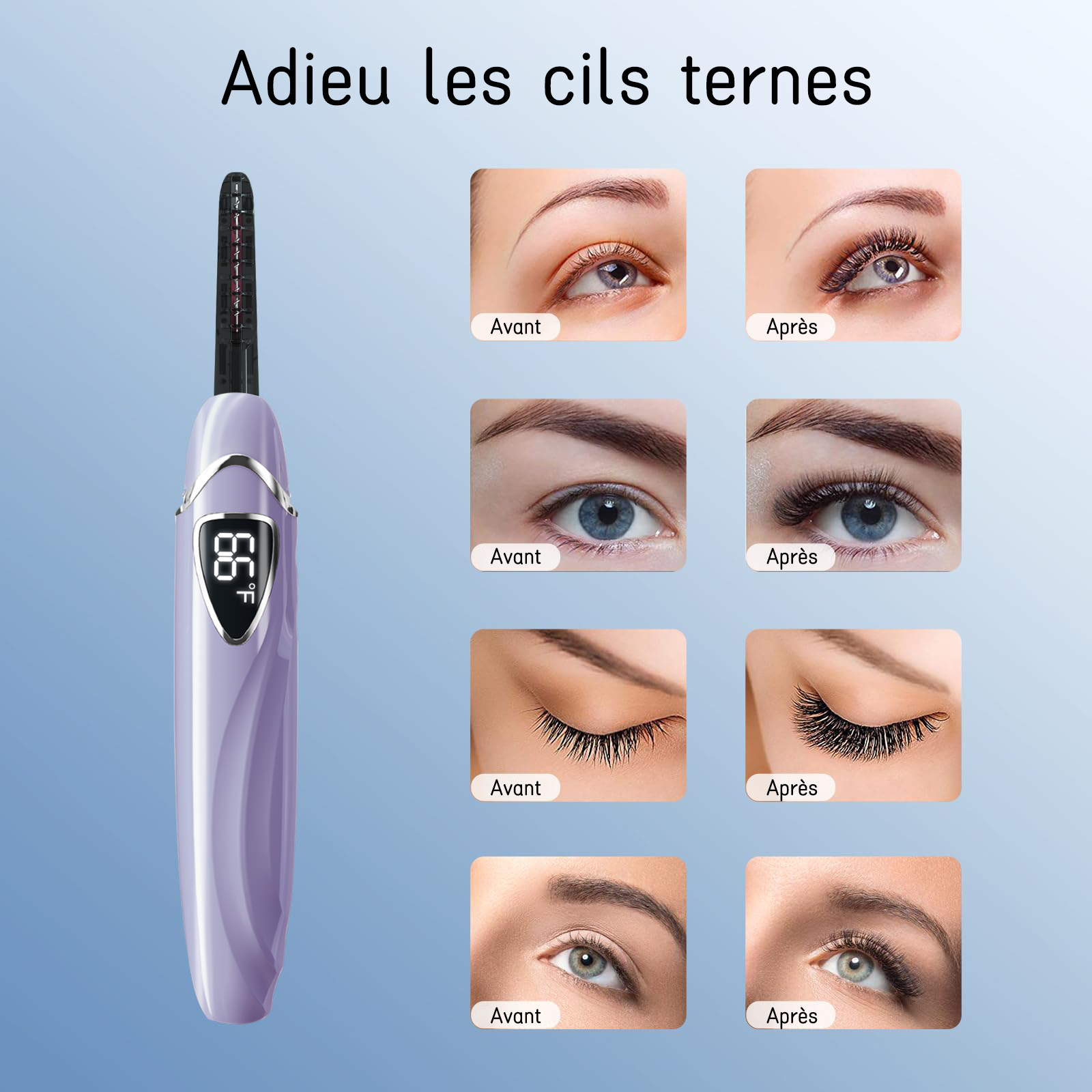 SUNLUXY S600 Recourbe-cils électrique pour courbure naturelle longue tenue, avec affichage LED de la température et de la batterie, arrêt automatique de sécurité - Violet