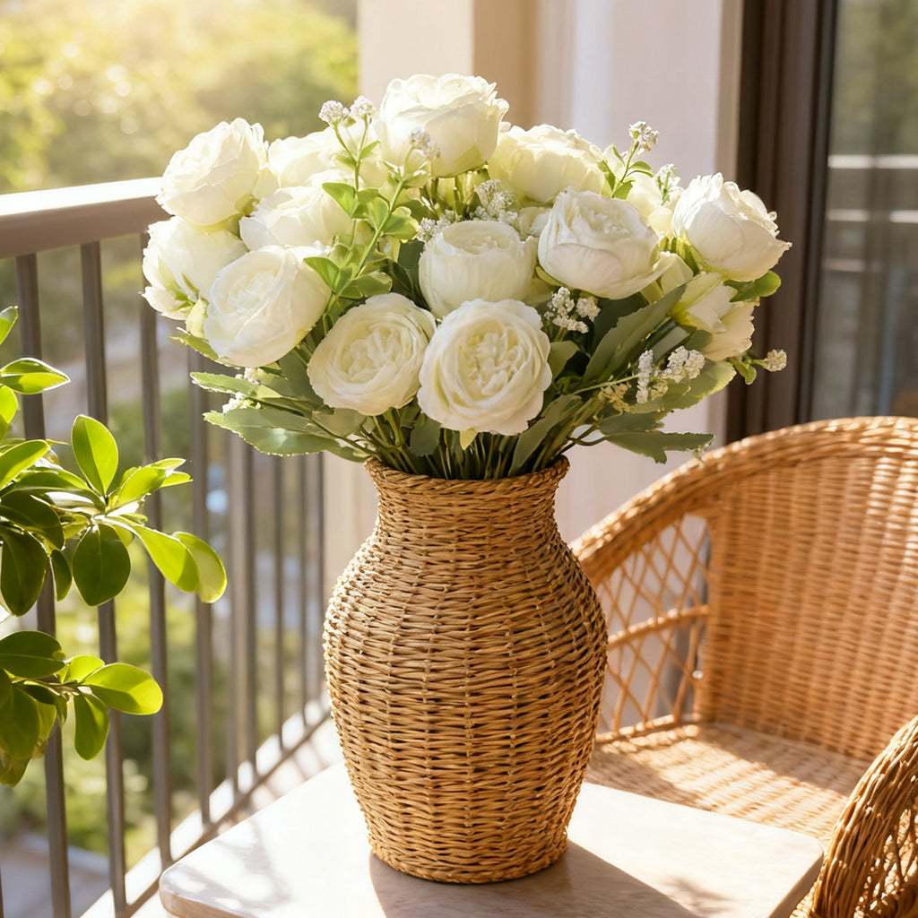Wei's moment 4 Bunches Fleurs Artificielles Pivoines Fleurs Blanches Bouquets de Pivoines en Soie pour Mariage Fête Table de Mariage Décoration de Table Arrangement Floral Maison Cuisine Décoration