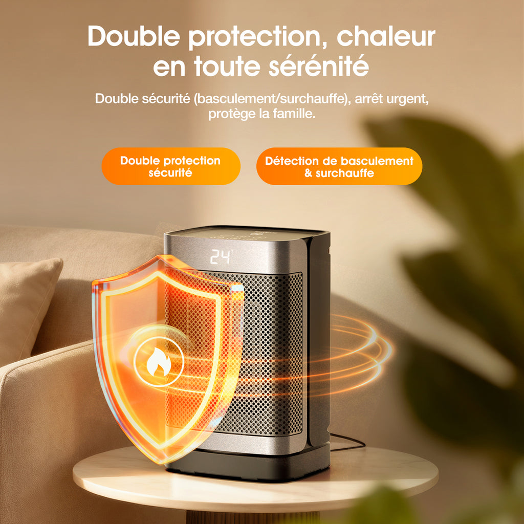 Totopia Chauffage électrique PTC 1500 W avec 2 modes de chauffage, Minuterie 12 h, Protection anti-basculement et anti-surchauffe, Chauffage d’appoint pour chambre, bureau