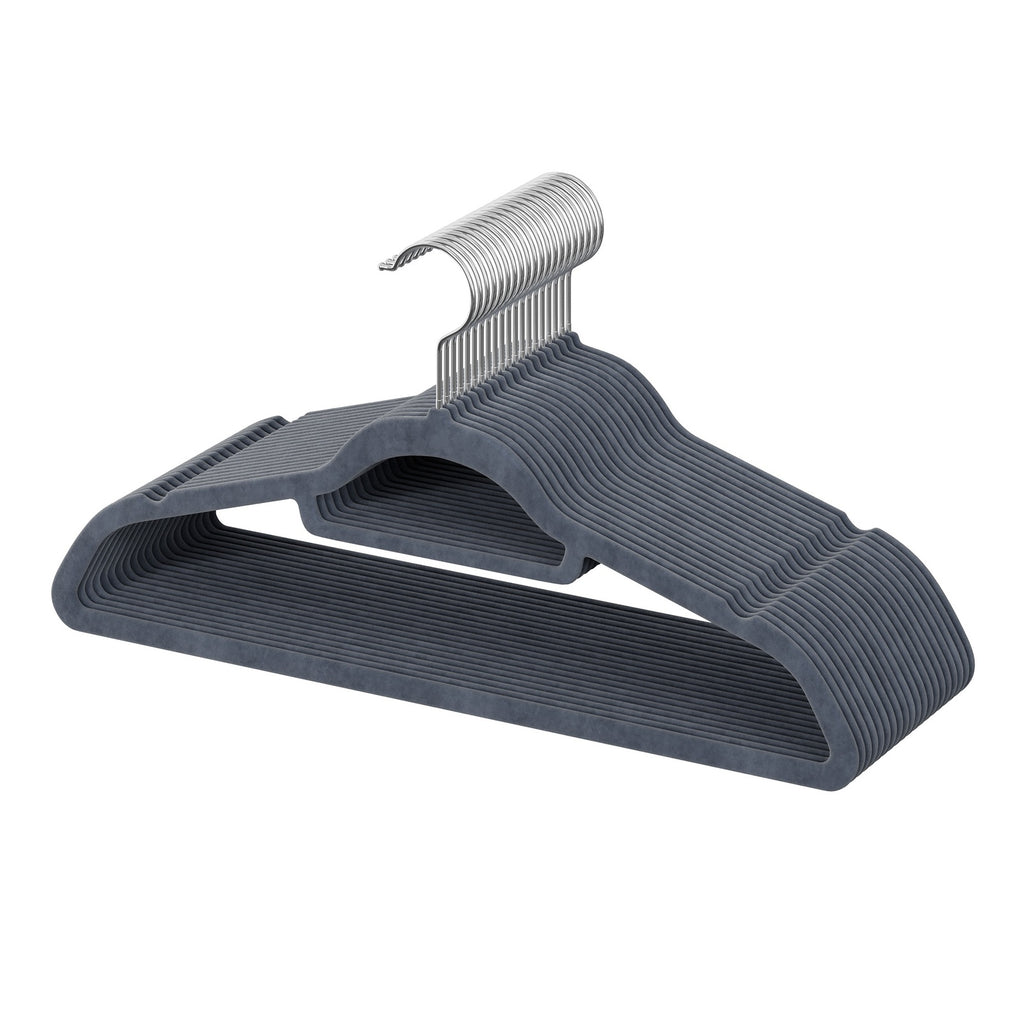 JOYFURNOS Lot de 20 cintres en velours avec surface antidérapante, barre à cravates et crochet pivotant à 360°, cintres à vêtements fins de 0,6 cm d'épaisseur pour un gain de place