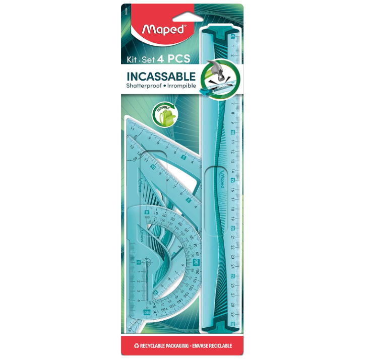 Maped Kit de Traçage Indéfracturable Règle Équerre Rapporteur 4 Pièces