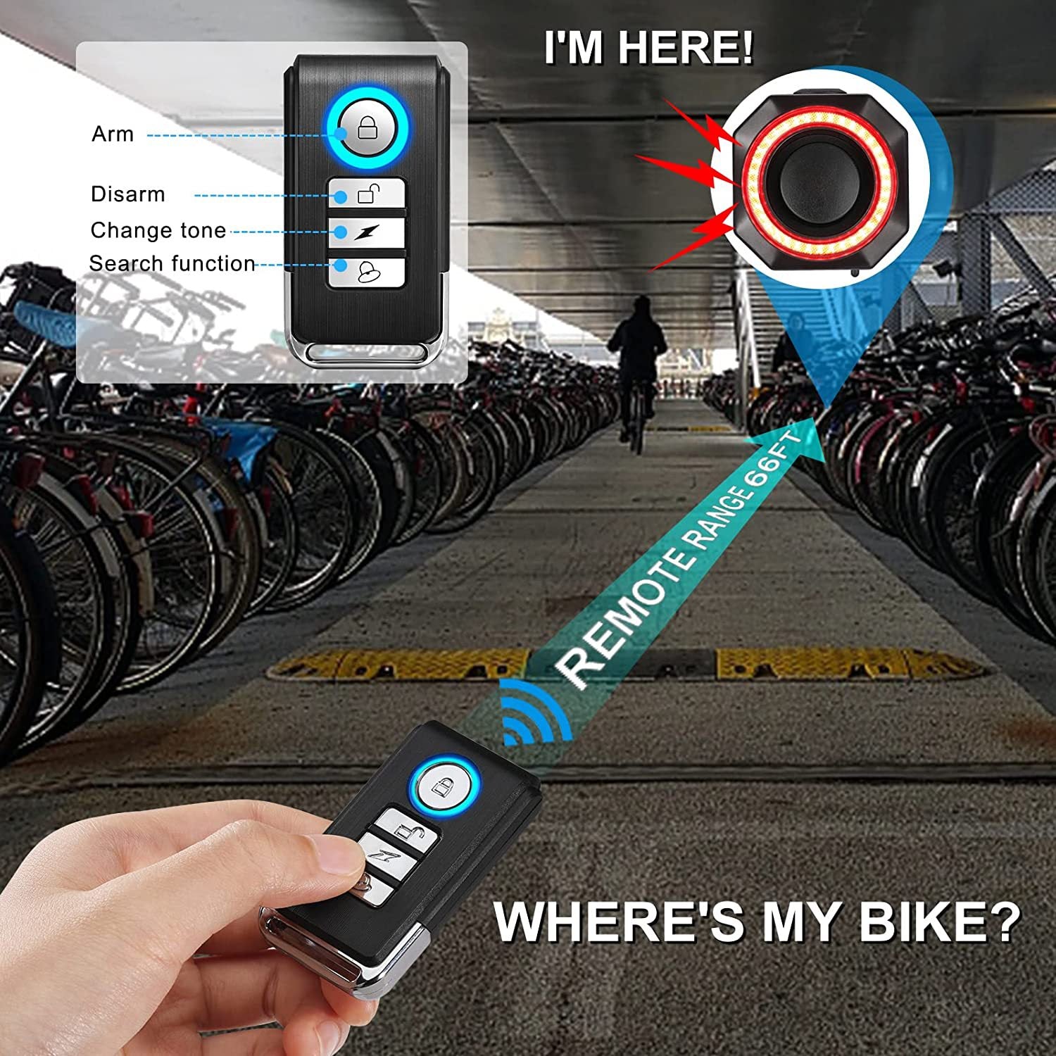 Feu arrière de frein de vélo à capteur intelligent avec alarme antivol, télécommande, rechargeable USB-C, étanche IP65, feu de sécurité arrière de vélo