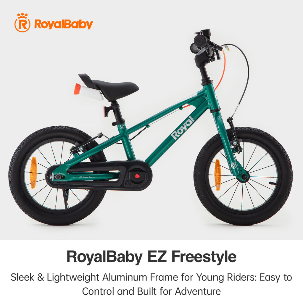 RoyalBaby Vélo pour enfants + Aluminium EZ Freestyle + 14 pouces Vert, Poids net 7.4 kg