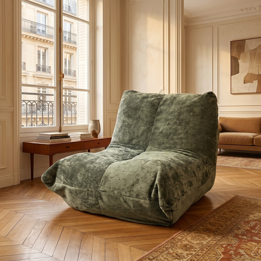 URBAN MEUBLE Pouf poire canapé paresseux en chenille à fil argenté luxe Vert 90 x 100 x 80 cm
