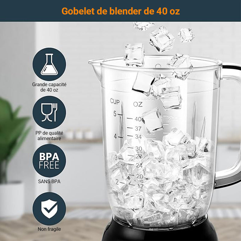 Bear LLJ-B12K1 mixeur de table 1,2 L 500 W - 2 vitesses + fonction impulsion - 4 lames en acier inoxydable